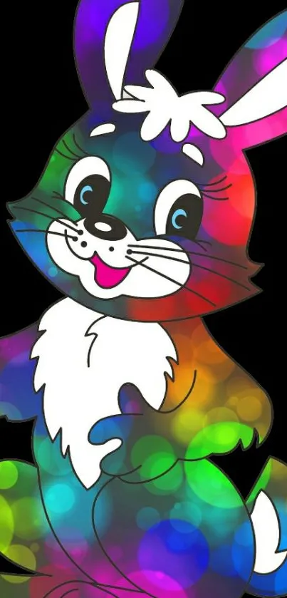 Colorful cartoon bunny on black background mobile wallpaper.