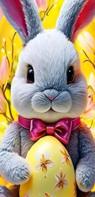 Cute Easter bunny with floral egg.