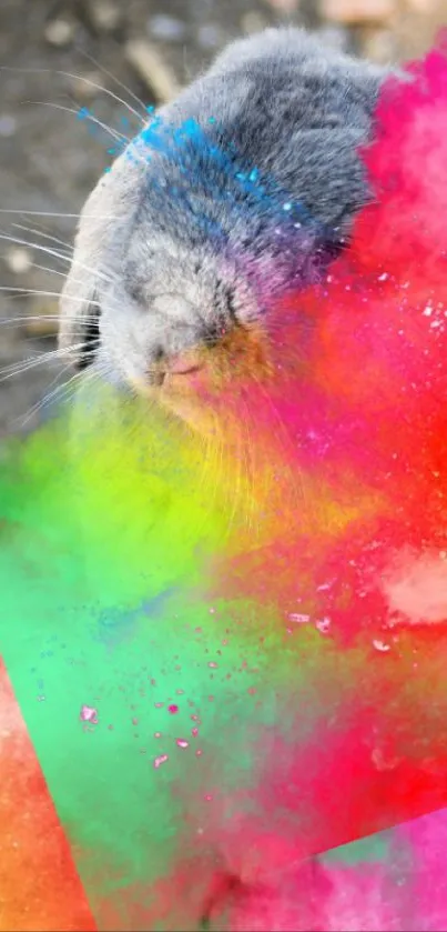 Colorful bunny with vibrant splash of colors in dynamic explosion scene.