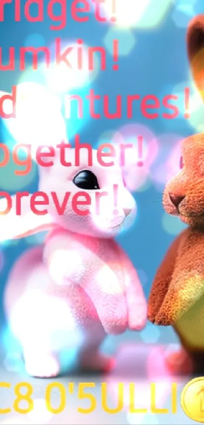 Two colorful bunnies on a blue background, promoting friendship.