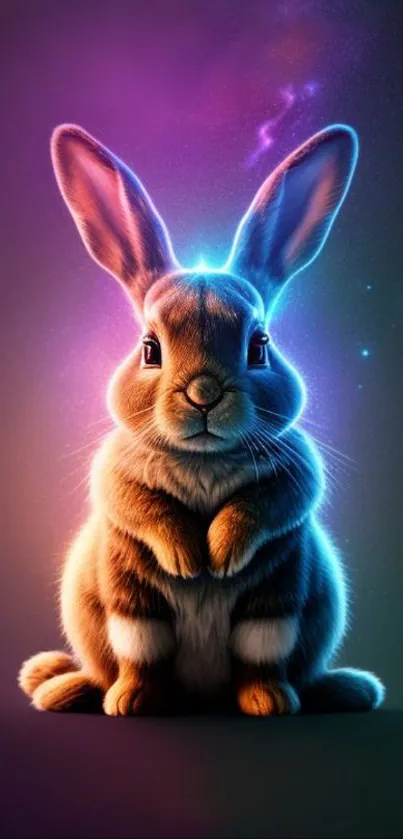 Vibrant wallpaper of a glowing bunny with a colorful background.