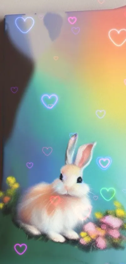 Cute bunny with colorful gradient and hearts mobile wallpaper.