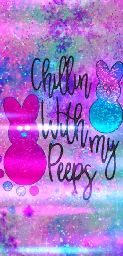 Chillin with my Peeps bunny wallpaper with a galaxy background.