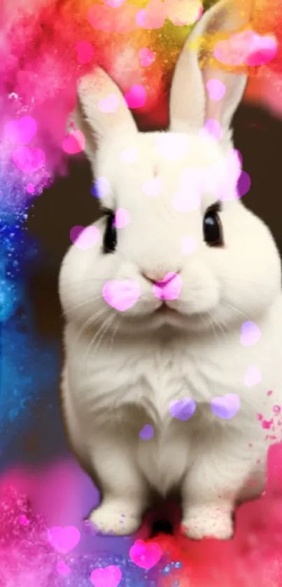 Cute bunny with colorful splash background wallpaper.