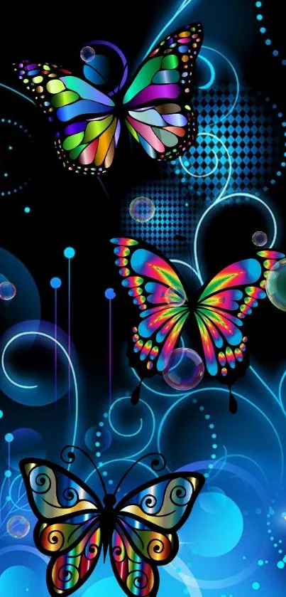 Colorful abstract butterfly wallpaper with electric blue hues.