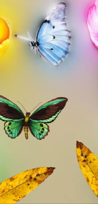 Colorful butterflies and flowers wallpaper with a vibrant design.