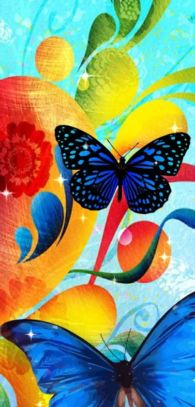 Vibrant butterfly with colorful abstract art background.