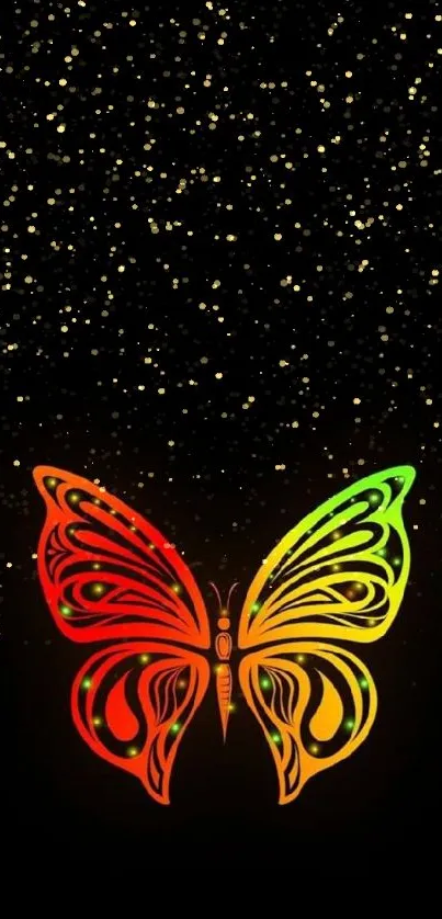 Neon butterfly design on black background with vibrant colors.