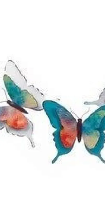 Artistic butterfly wallpaper with colorful designs on a white background.