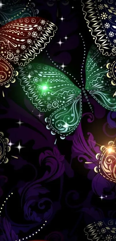 Intricate butterfly art on dark background wallpaper.