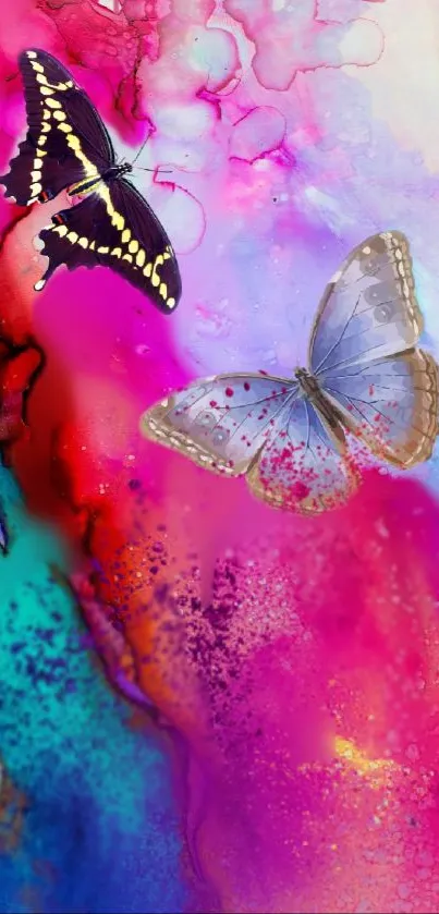 Vibrant watercolor butterfly wallpaper with colorful abstract design.