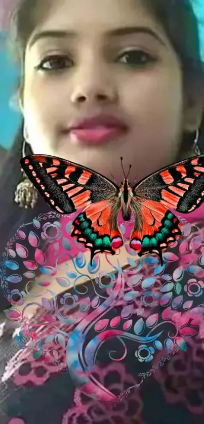 Vibrant wallpaper with butterfly art and colorful background.