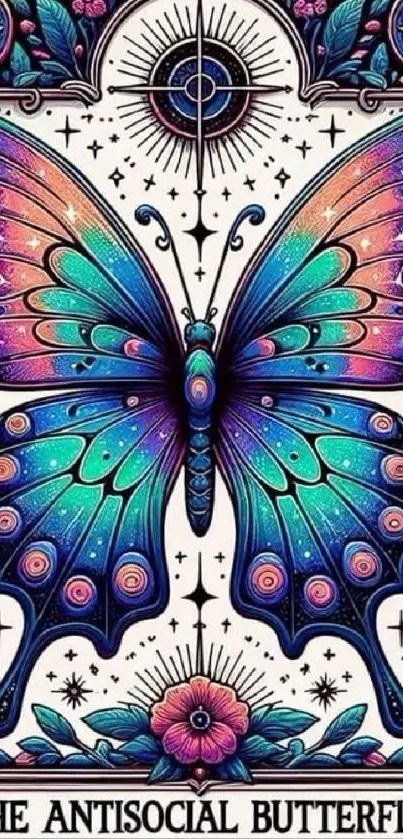 Colorful artistic butterfly with cosmic theme on mobile wallpaper.