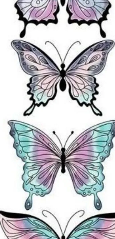 Colorful butterflies design in pastel hues for mobile wallpaper.