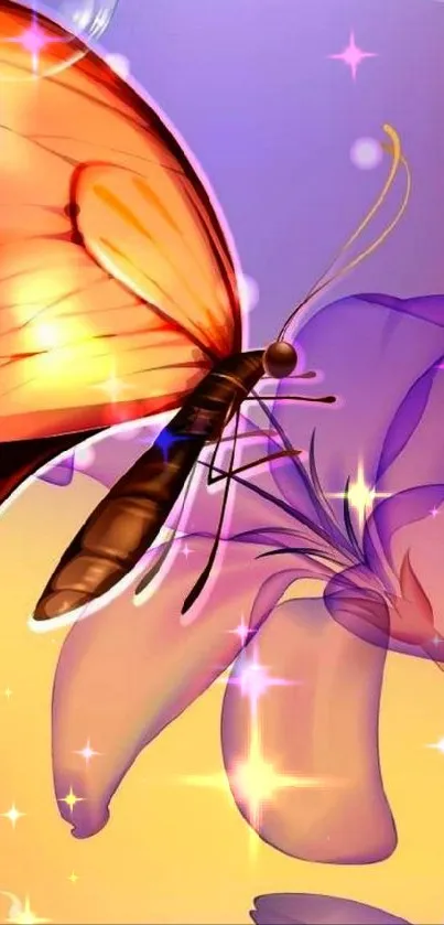 Colorful butterfly and flower on a dreamy background wallpaper.