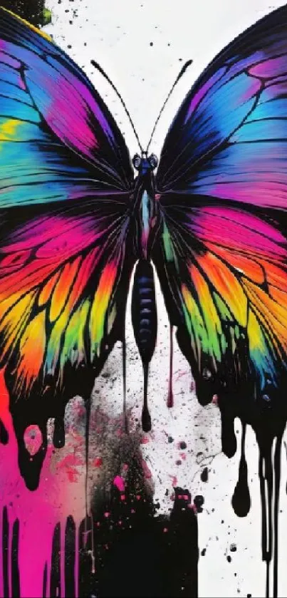 Vibrant and artistic butterfly with rainbow colors on a mobile wallpaper.