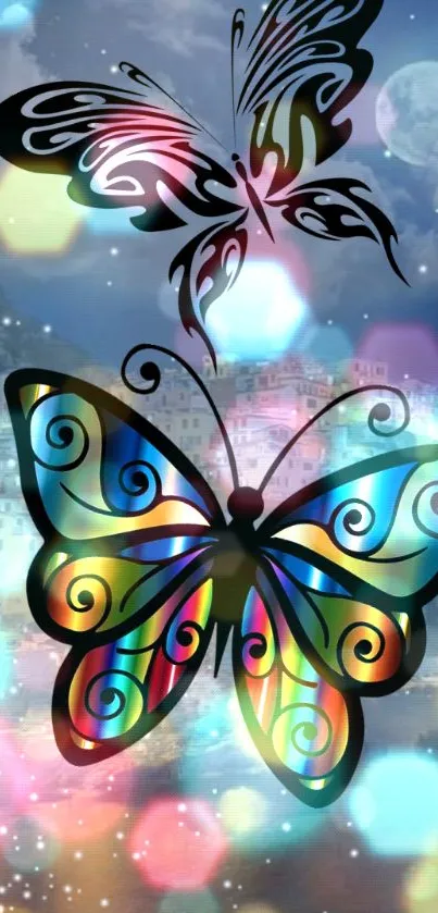 Vibrant butterfly wallpaper with colorful scenery.