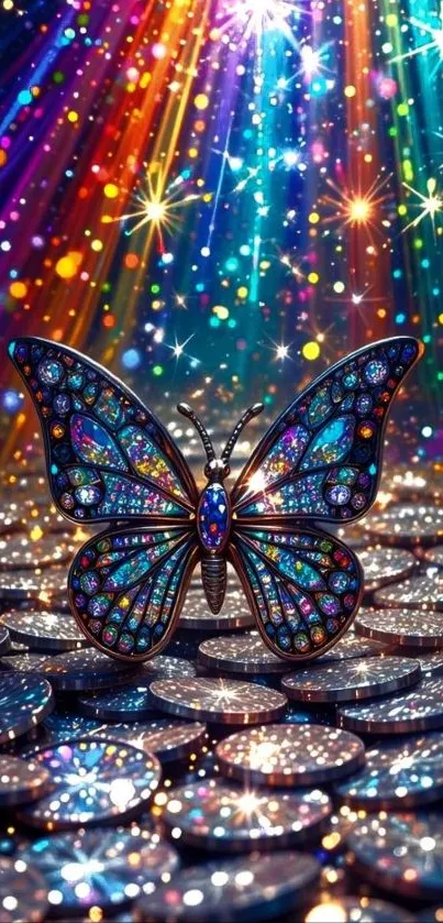 Colorful butterfly fantasy art with sparkling lights.