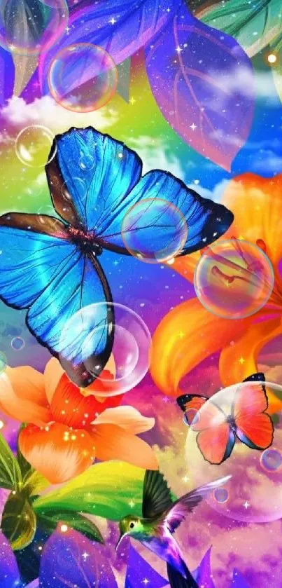 Colorful butterfly with flowers in fantasy art wallpaper