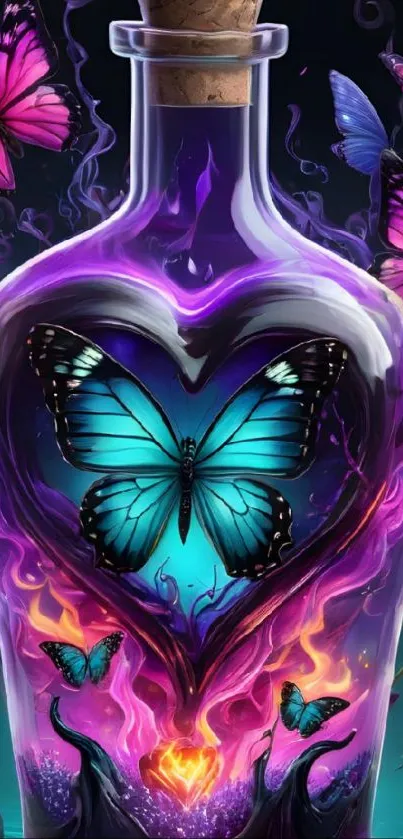 Fantasy butterfly in a colorful mystical bottle wallpaper.