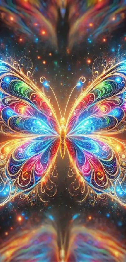 Colorful butterfly with cosmic background, fantasy art.