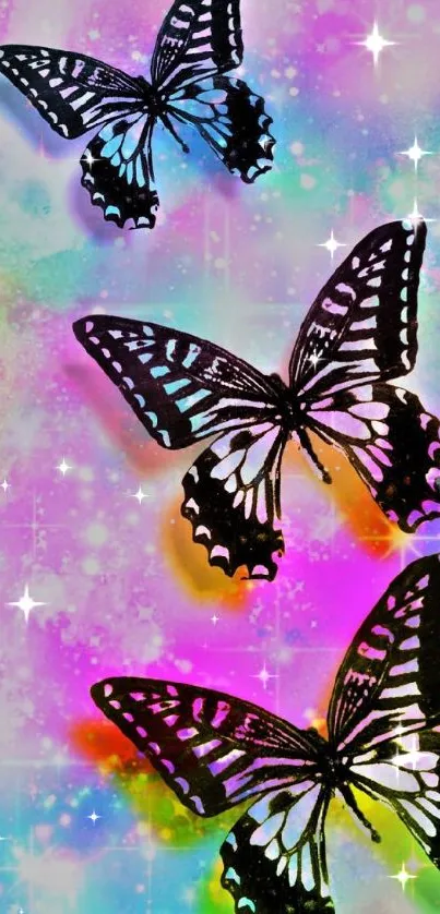 Vibrant butterfly artwork set against a colorful galaxy background.