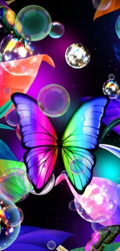 Vibrant fantasy butterfly with colorful cosmic background.