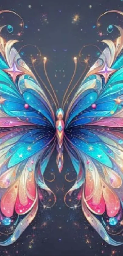 Colorful fantasy butterfly with intricate wings.