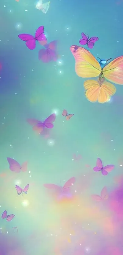 Colorful butterflies in a dreamy, vibrant scene.