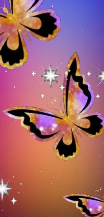 Colorful butterfly fantasy wallpaper with gradient background.