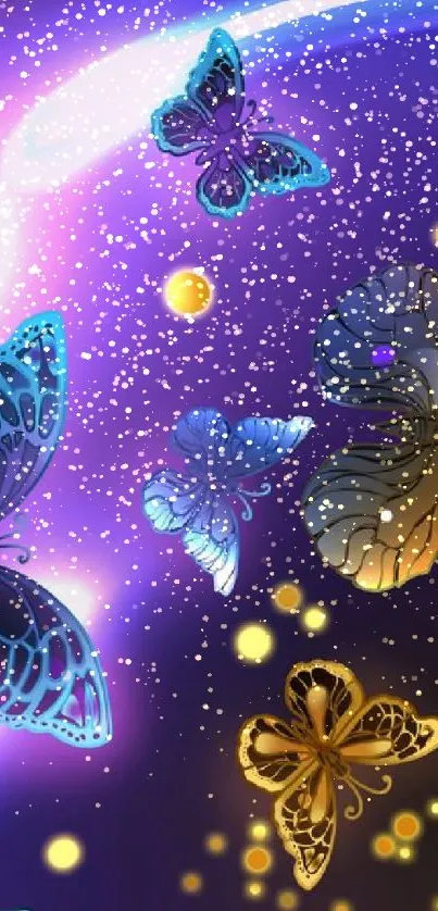 Colorful butterfly wallpaper with glowing galaxy effects.