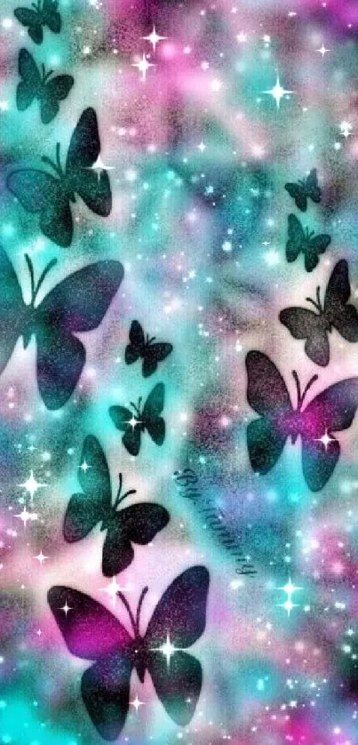 Colorful galaxy wallpaper with butterflies