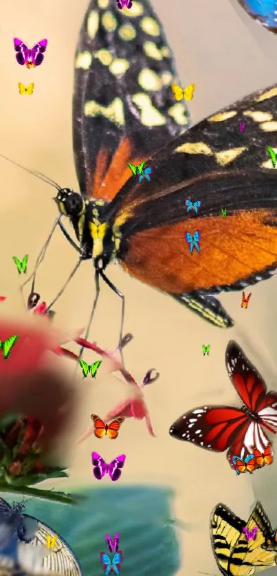 Vibrant butterfly garden wallpaper with colorful butterflies.