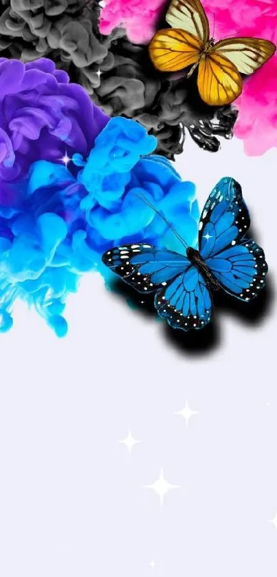 Vibrant butterfly and smoke art wallpaper.