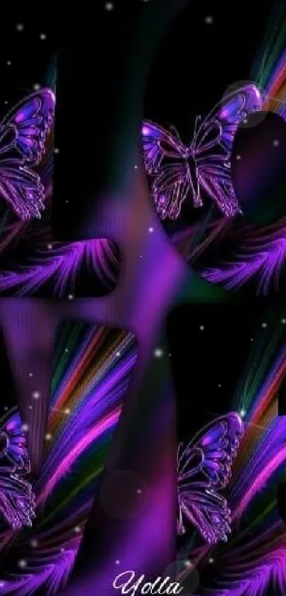 Neon butterfly love wallpaper with vibrant colors.