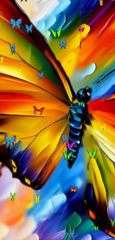 Vibrant orange and blue butterfly wallpaper with colorful details.