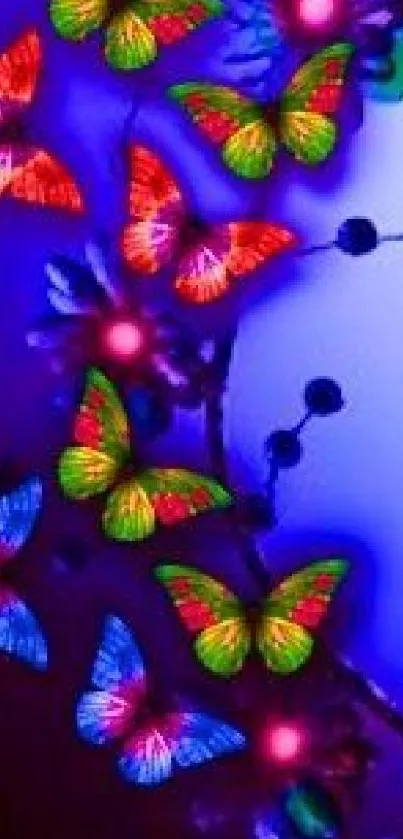 Colorful butterflies on a vibrant purple background, perfect for mobile wallpaper.