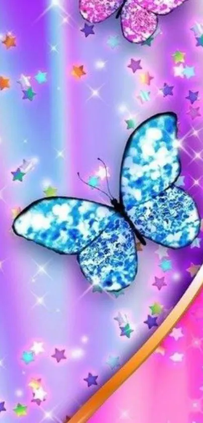 Colorful mobile wallpaper featuring butterflies and stars.