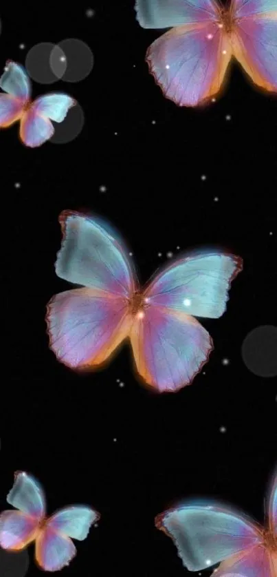 Vibrant butterflies on dark background mobile wallpaper.