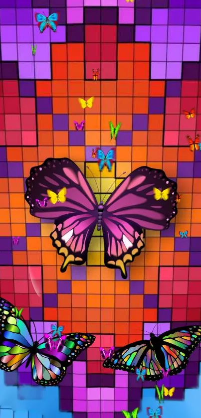 Colorful butterfly mosaic wallpaper with vibrant patterns.