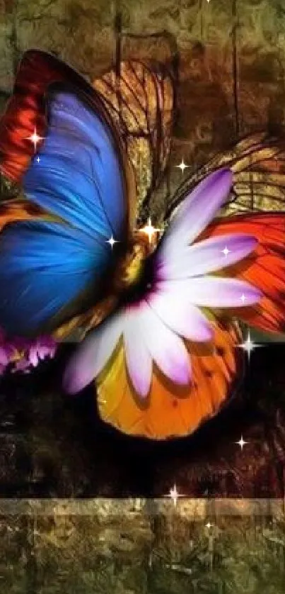 Colorful butterfly and floral mobile wallpaper in artistic style.