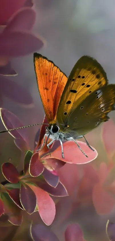 A vibrant butterfly lands gracefully on colorful leaves in a serene setting.