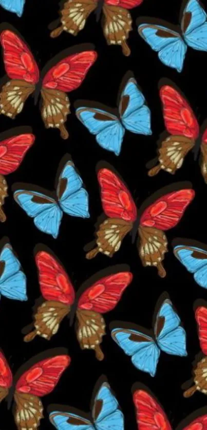 Colorful butterfly pattern on a black background for mobile wallpaper.