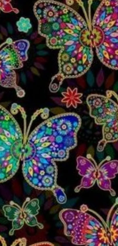 Intricate butterfly pattern on a colorful mobile wallpaper design.