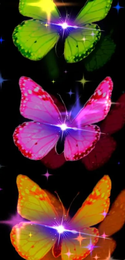 Colorful butterfly pattern on black background wallpaper