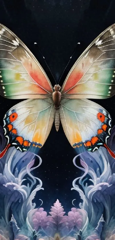 Vibrant butterfly on artistic background with colorful wings and elegant design.