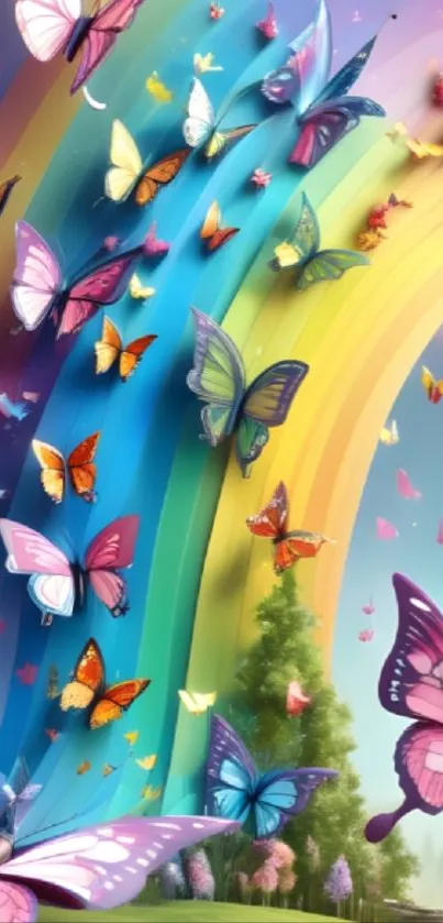 Colorful butterflies on a rainbow background.