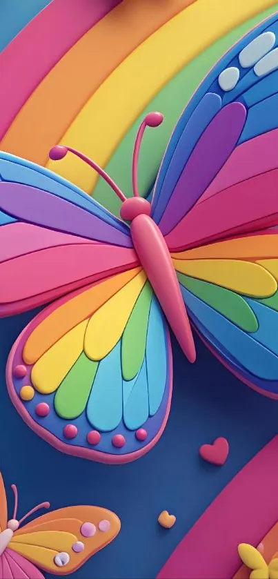 Colorful butterfly with rainbow background art wallpaper.