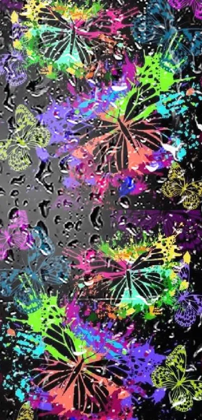 Colorful butterfly splash art on black background.