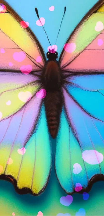 Colorful butterfly with pastel hues on a mobile wallpaper background.